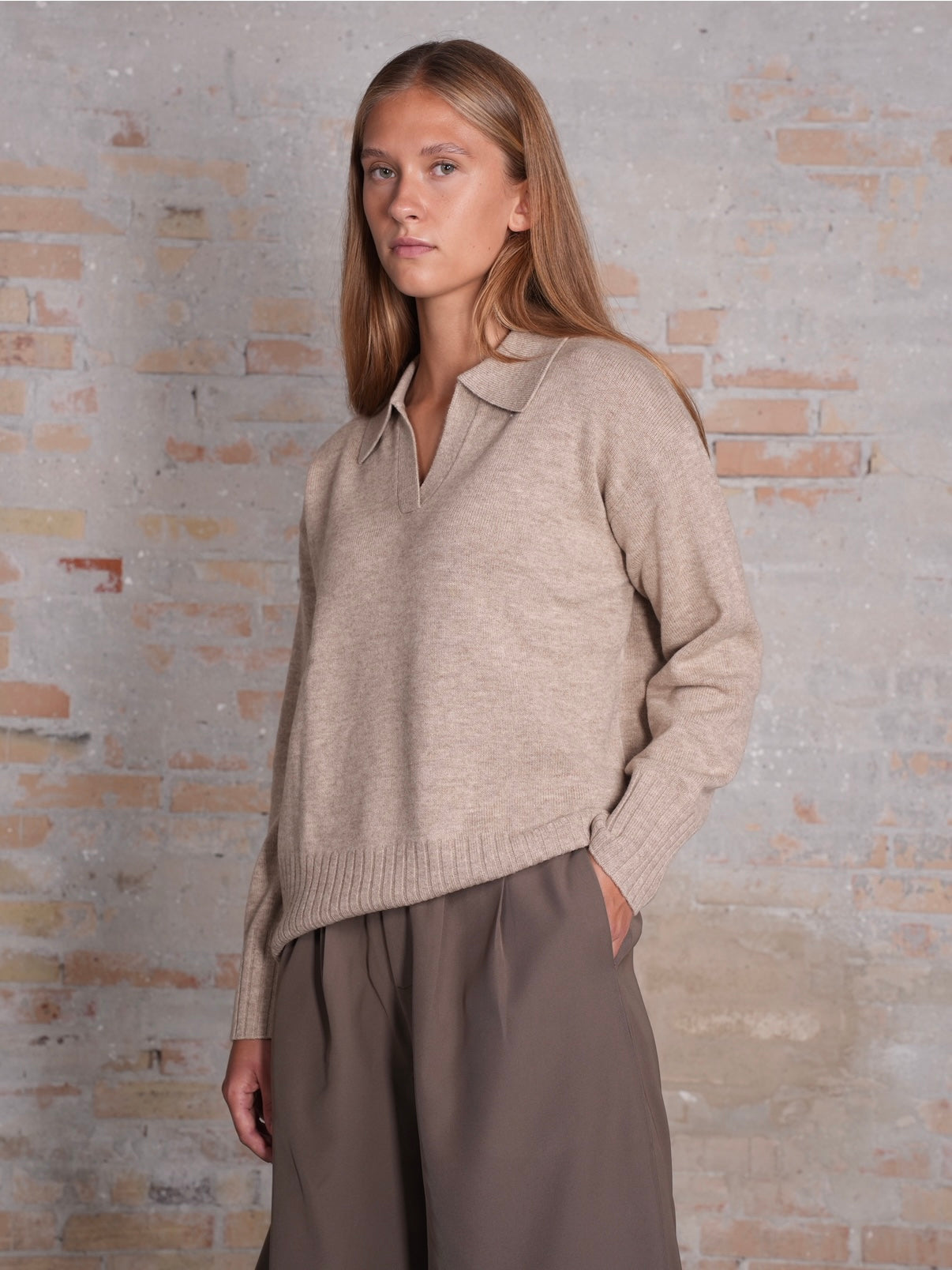 Serena Knitted Polo - Camel